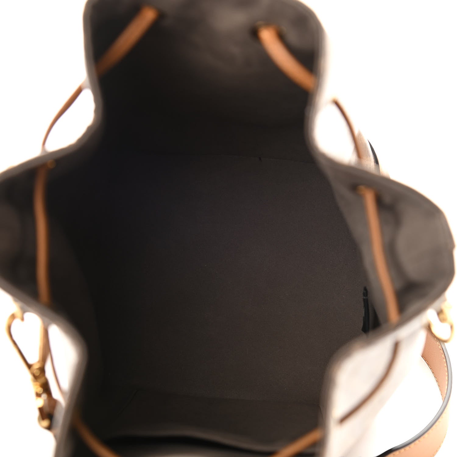 Fendi Glazed Fabric Vitello Grace F is Fendi FF 1974 Stamp Patch Grande Mon Tresor Bucket Bag Mogano Panna Nocciola 5 of 10