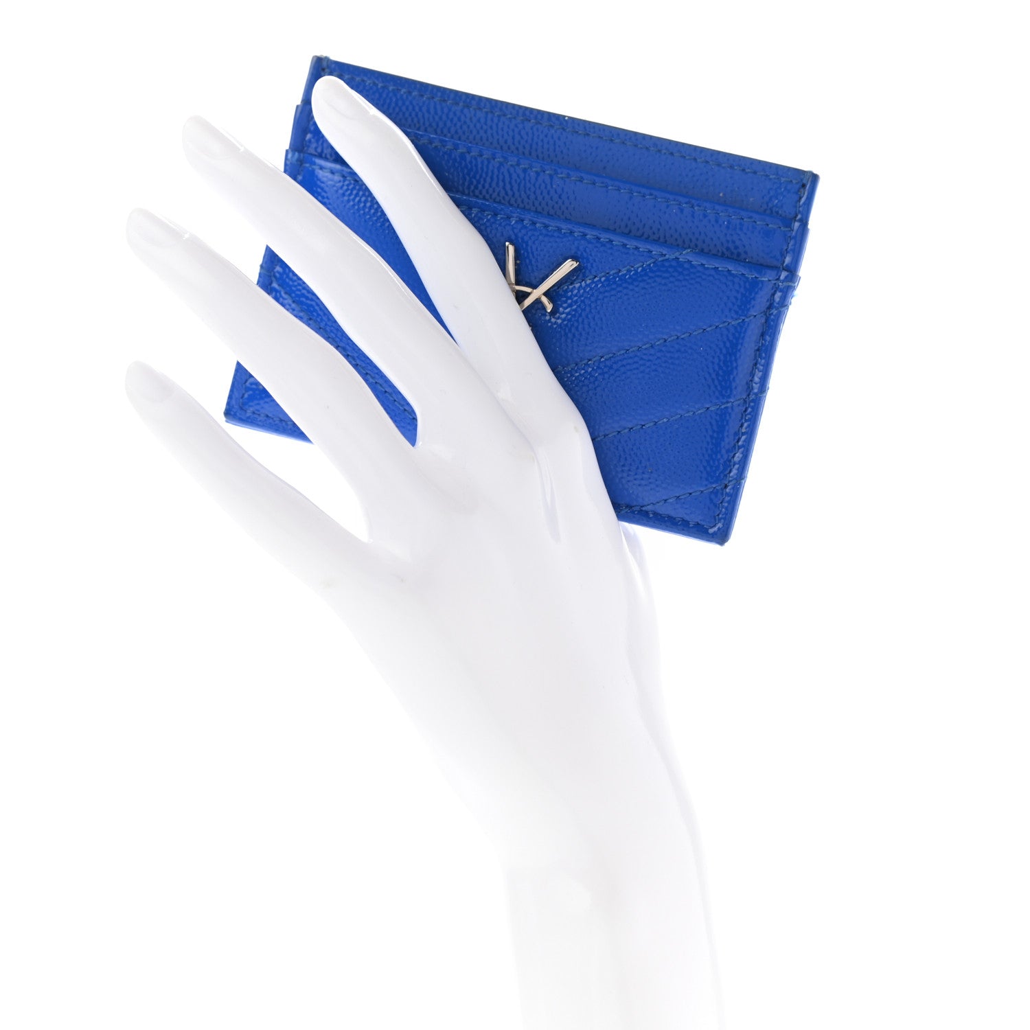 Saint Laurent Grain De Poudre Matelasse Chevron Credit Monogram Card Case Blue Majorelle 2 of 9