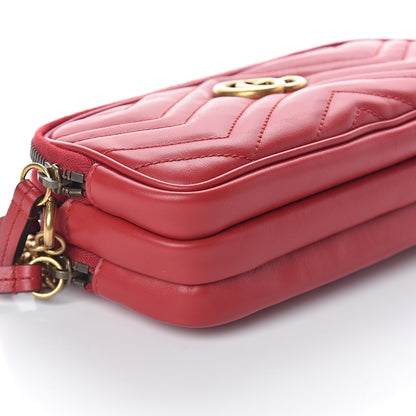 Gucci Calfskin Matelasse Mini GG Marmont Chain Crossbody Bag Hibiscus Red 7 of 8