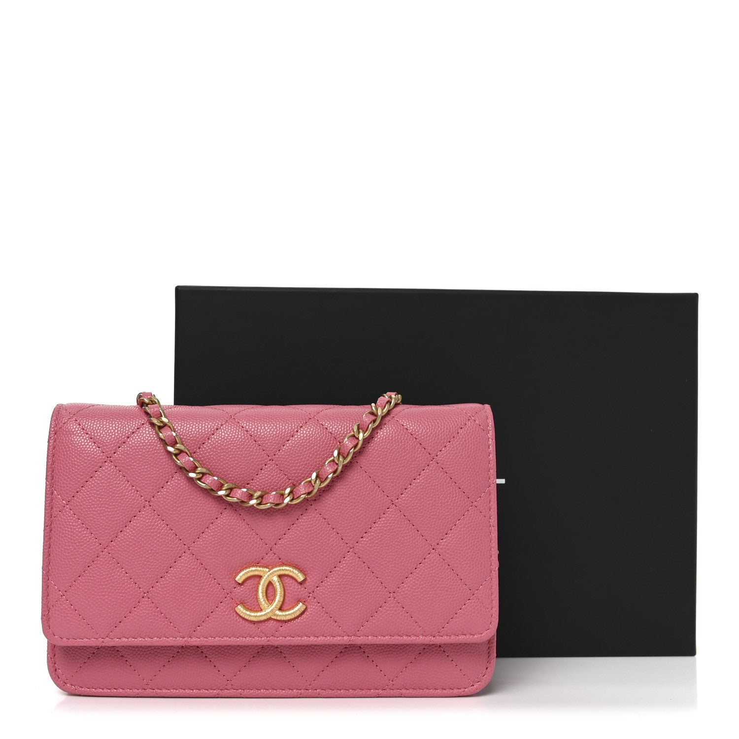 Chanel Caviar Quilted Textured CC Wallet On Chain WOC Pink 12 of 12