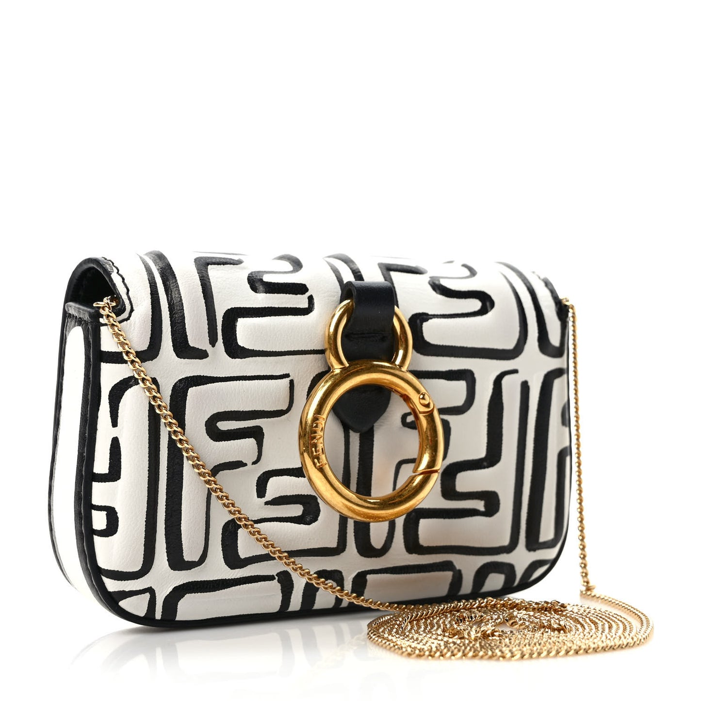 X JOSHUA VIDES Nappa Vitello King FF Embossed Nano Baguette Charm White Black
