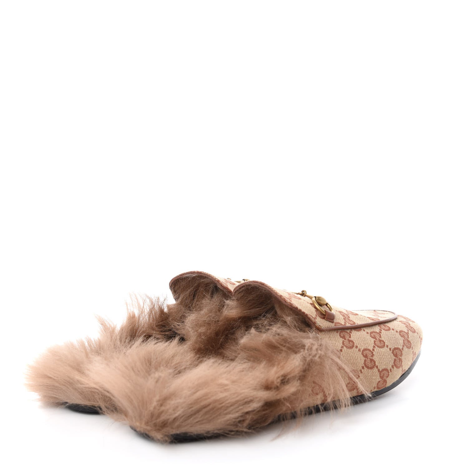 Gucci GG Monogram Fur Womens Princetown Slippers 40 Beige Ruggine Rust 4 of 9