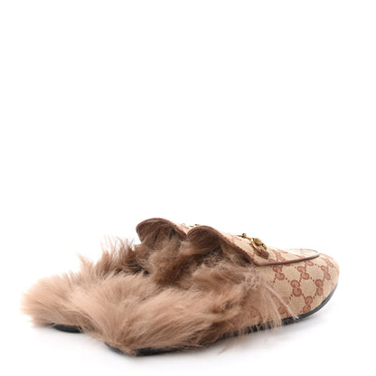 Gucci GG Monogram Fur Womens Princetown Slippers 40 Beige Ruggine Rust 4 of 9