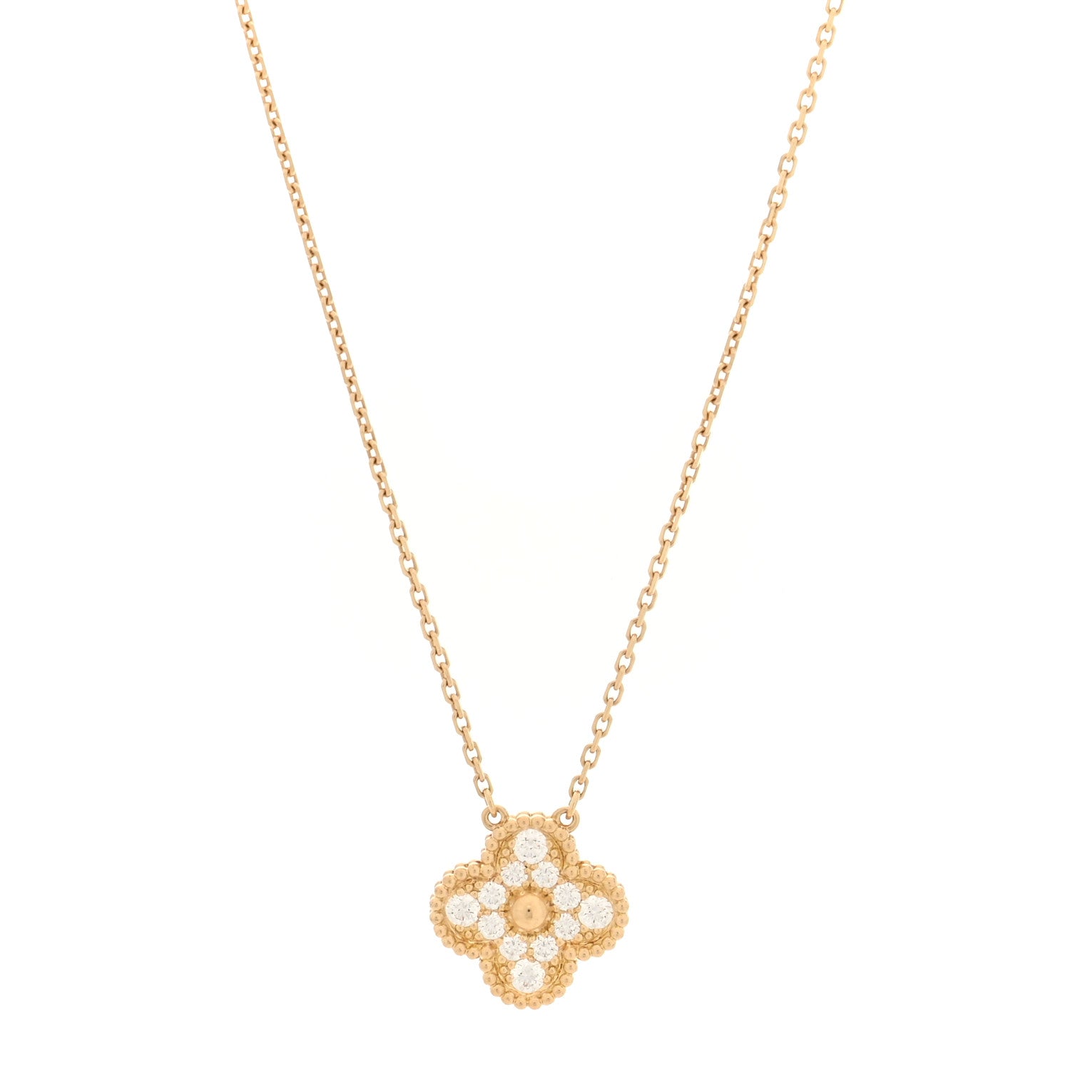 Van Cleef & Arpels 18K Yellow Gold Diamond Vintage Alhambra Pendant Necklace 1 of 4