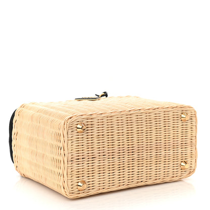 Prada Wicker Canvas Shoulder Bag Black 4 of 11