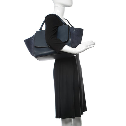 Celine Drummed Calfskin Suede Medium Trapeze Navy 3 of 9