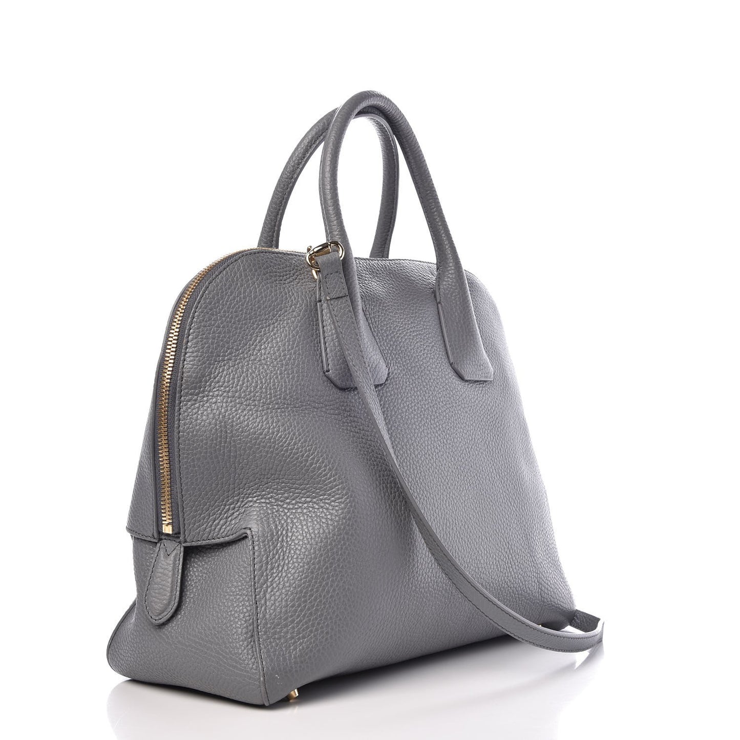 London Grainy Calfskin Medium Greenwood Bowling Bag Grey