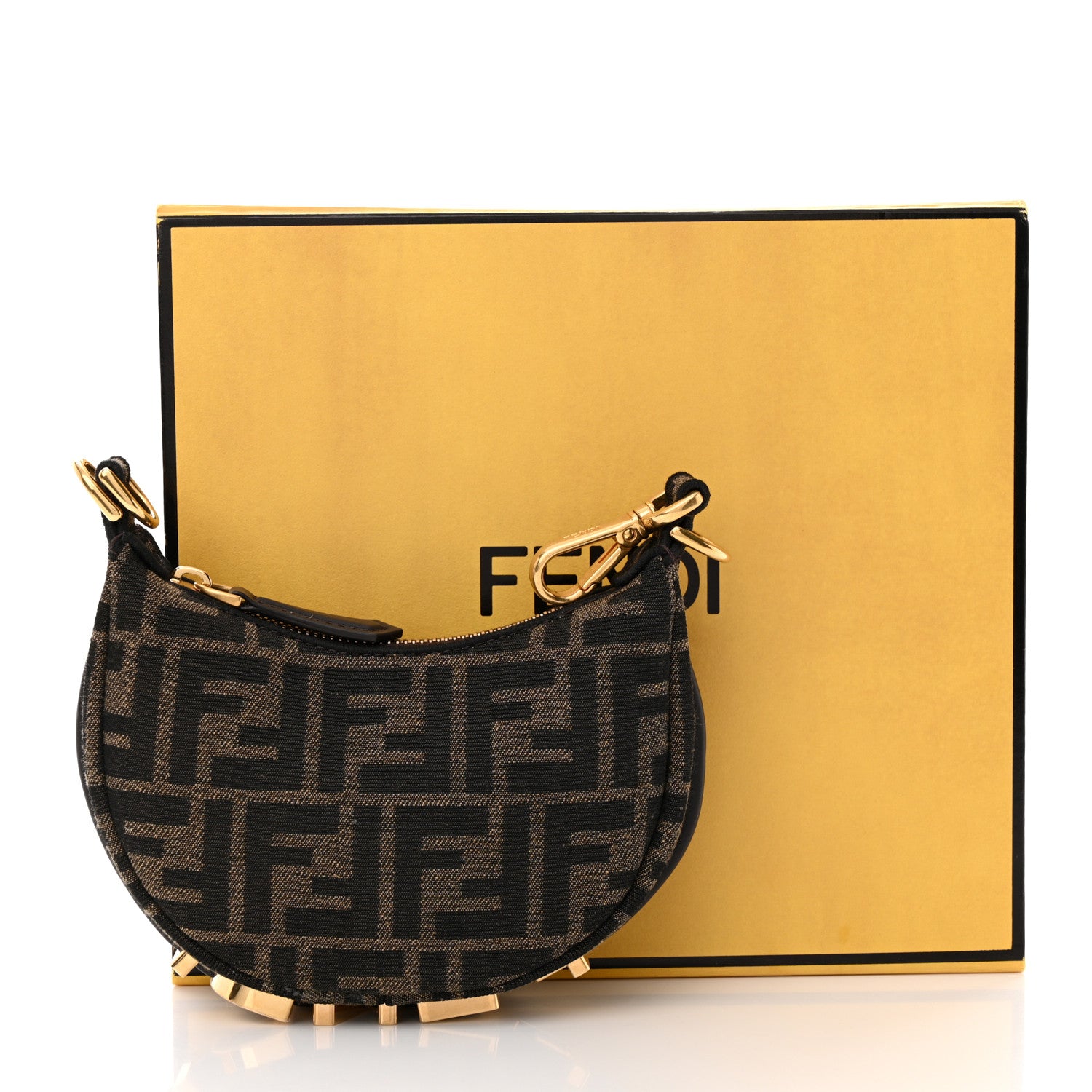 Fendi Fabric Jacquard FF 1974 Nano Fendigraphy Hobo Charm Tobacco Moro 11 of 11