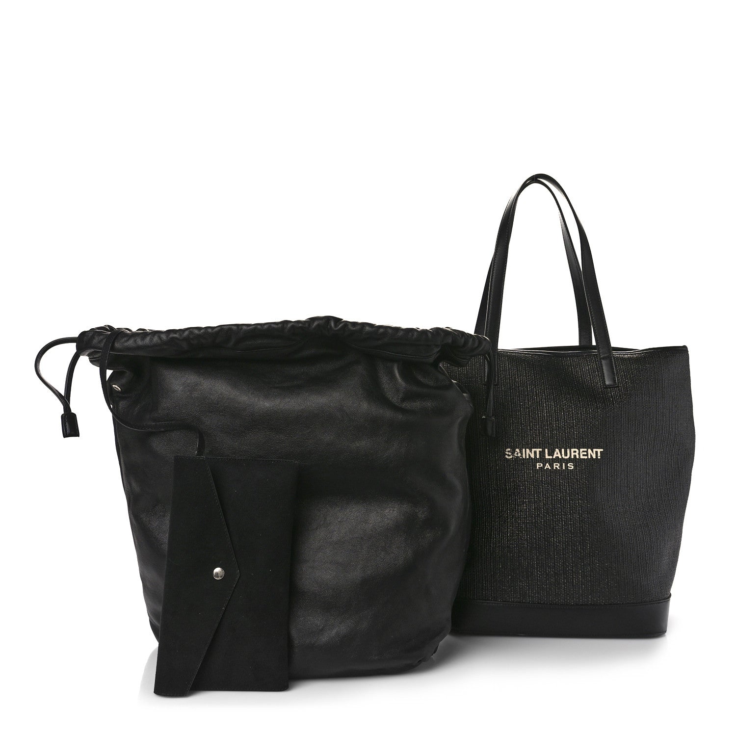 Saint Laurent Linen Canvas Teddy Shopping Bag Black 4 of 11