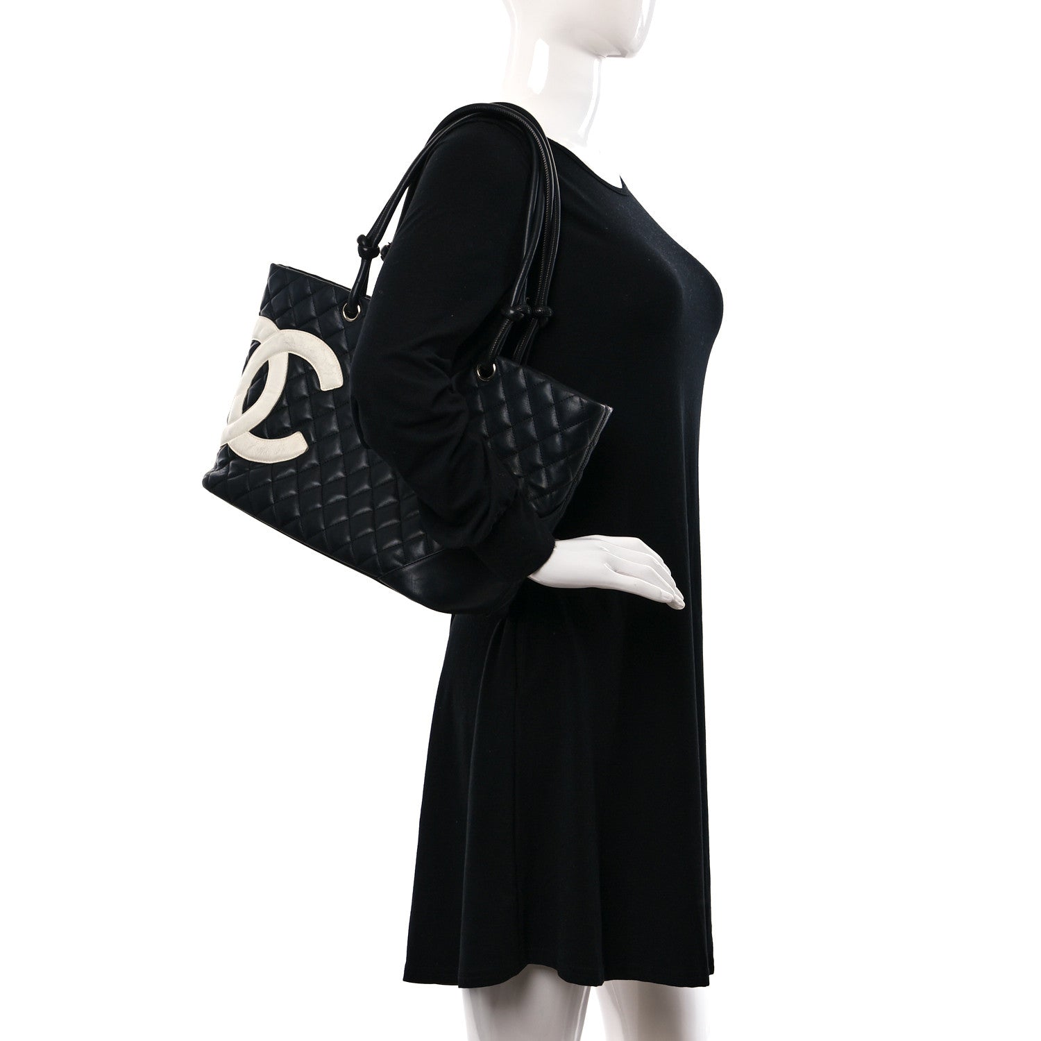Chanel Calfskin Quilted Large Cambon Tote Black White 2 of 12