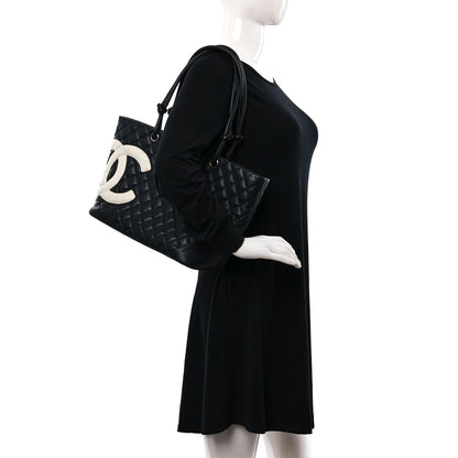 Chanel Calfskin Quilted Large Cambon Tote Black White 2 of 12