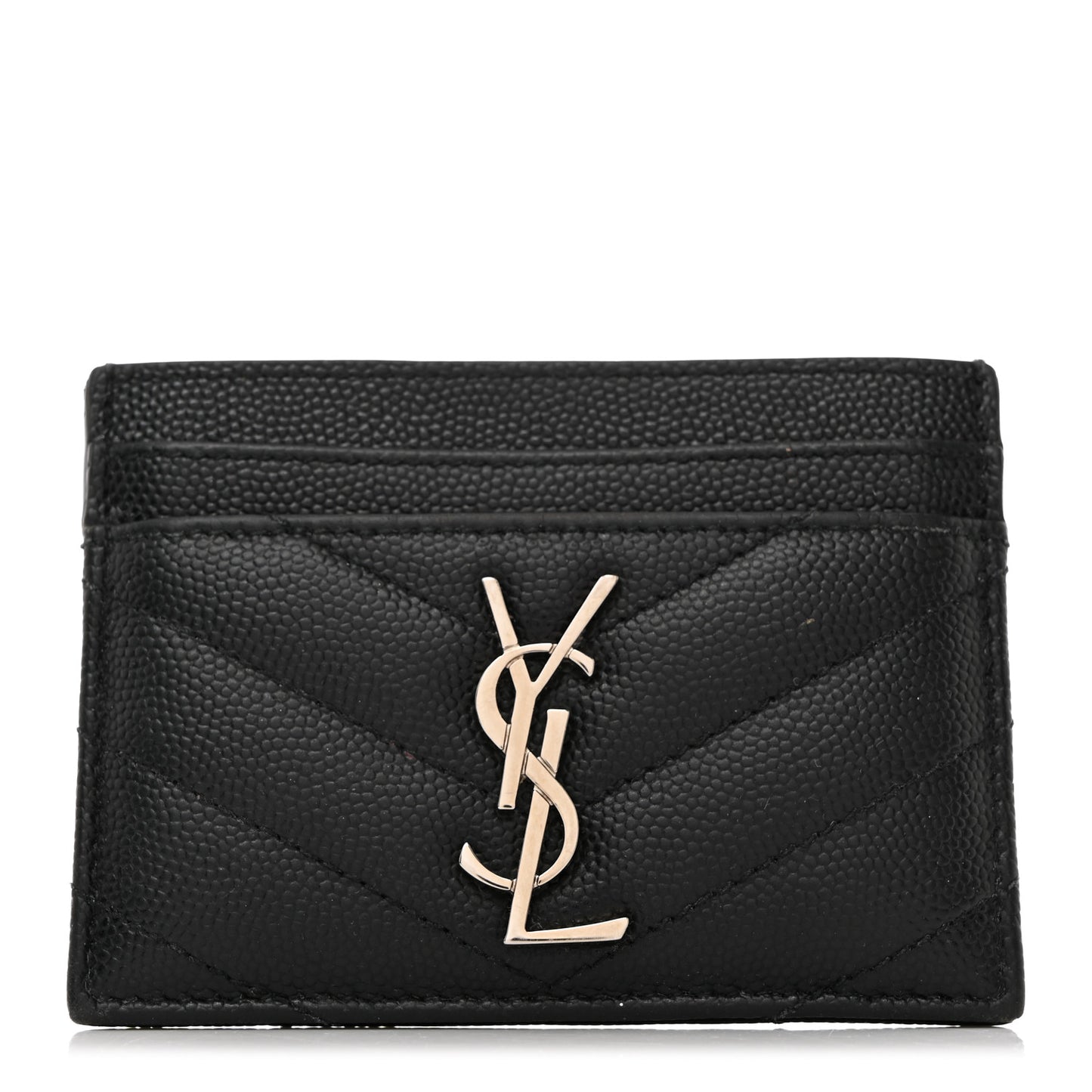 Grain De Poudre Matelasse Chevron Monogram Credit Card Case Black