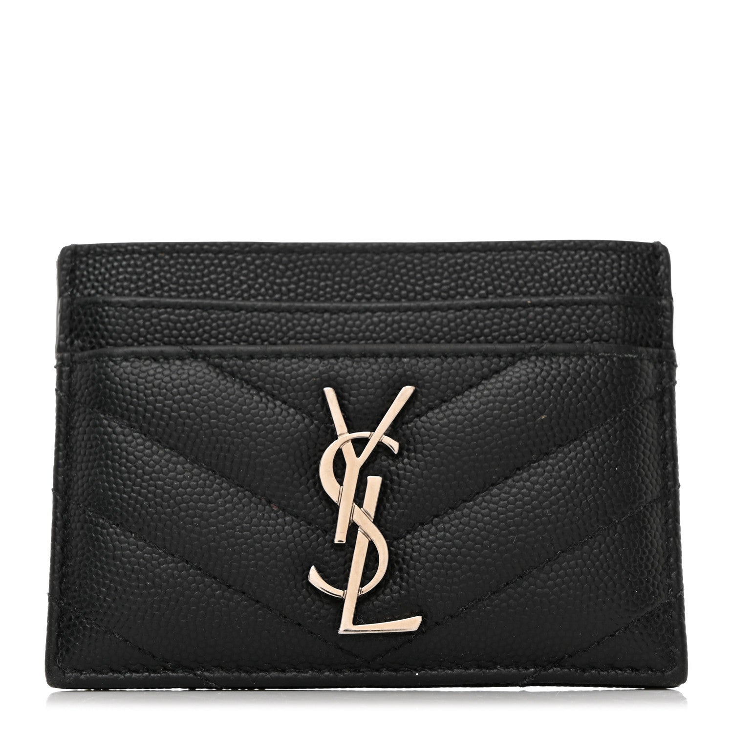 Saint Laurent Grain De Poudre Matelasse Chevron Monogram Credit Card Case Black 1 of 8