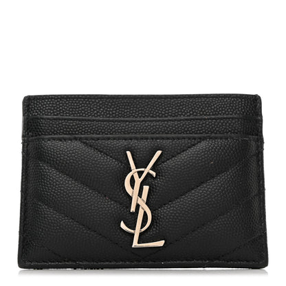 Saint Laurent Grain De Poudre Matelasse Chevron Monogram Credit Card Case Black 1 of 8
