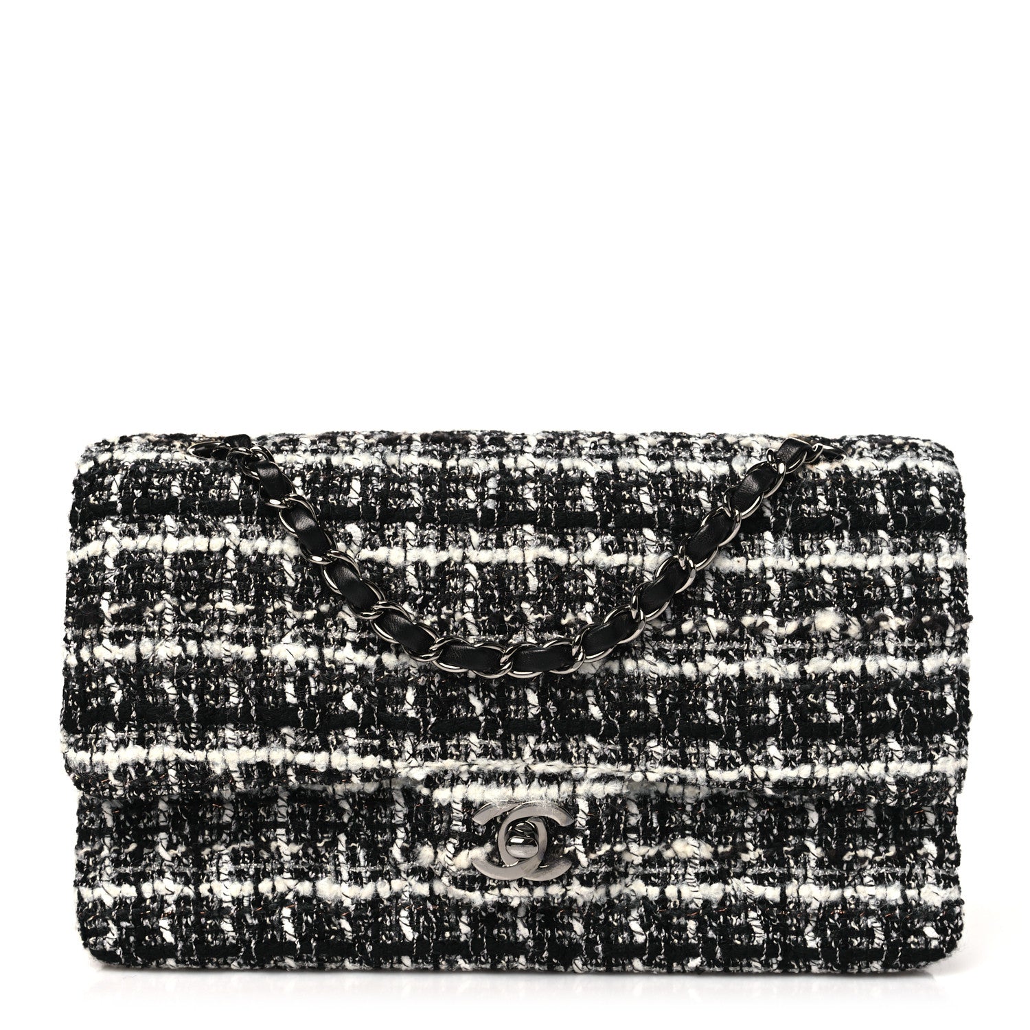 Chanel Tweed Quilted Medium Double Flap Black 1 of 13