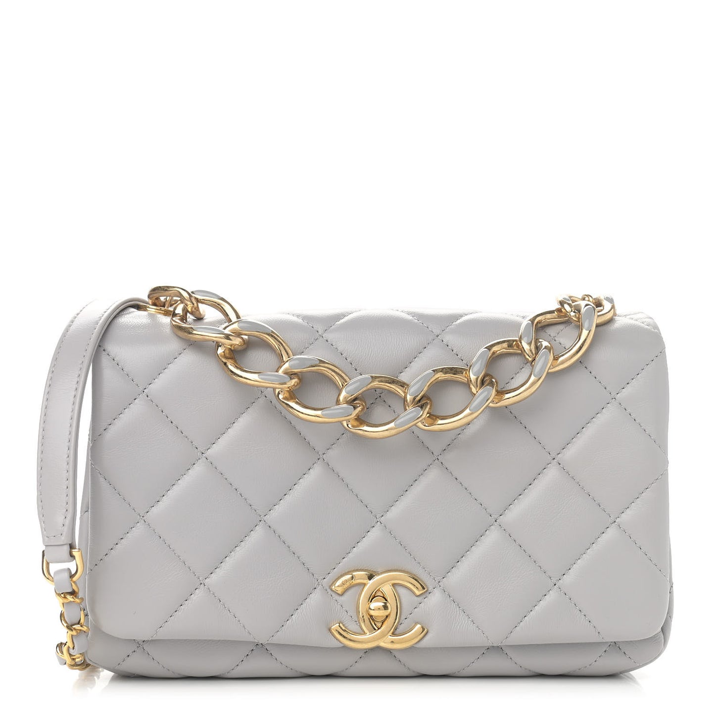 Lambskin Quilted Medium Color Match Flap Grey
