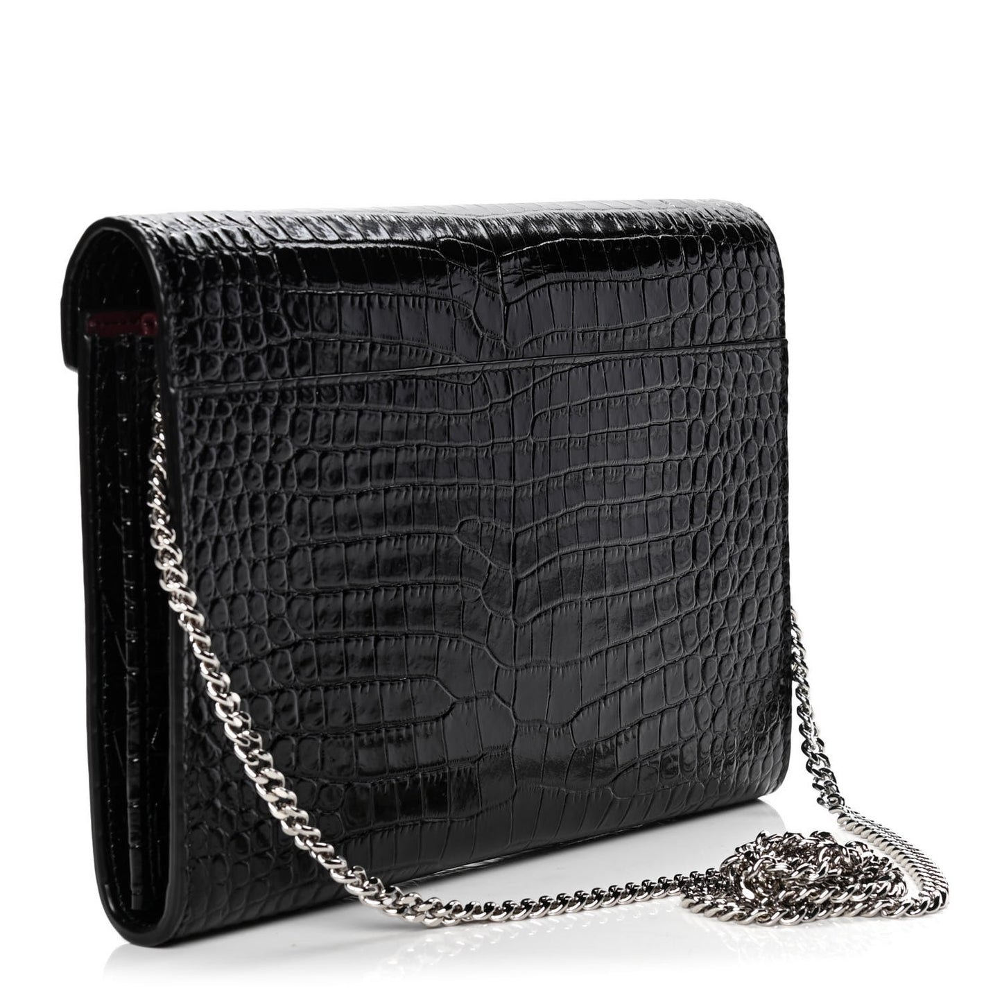 Calfskin Crocodile Embossed Monogram Cassandra Chain Wallet Black Rouge Legion