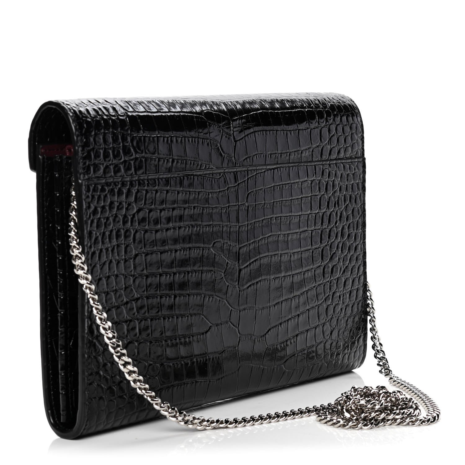 Saint Laurent Calfskin Crocodile Embossed Monogram Cassandra Chain Wallet Black Rouge Legion 2 of 4