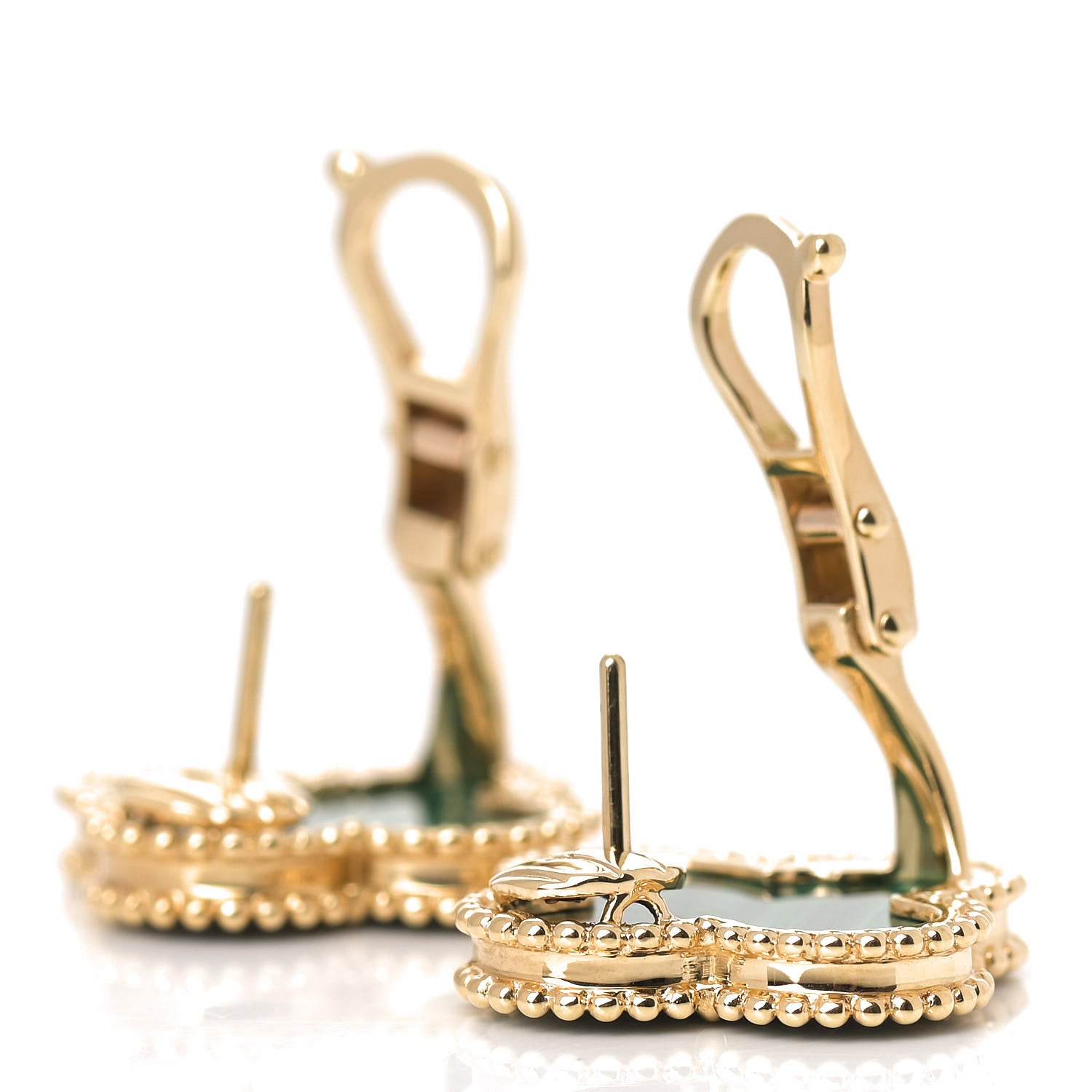 Van Cleef & Arpels 18K Yellow Gold Malachite Magic Alhambra Earrings 3 of 6