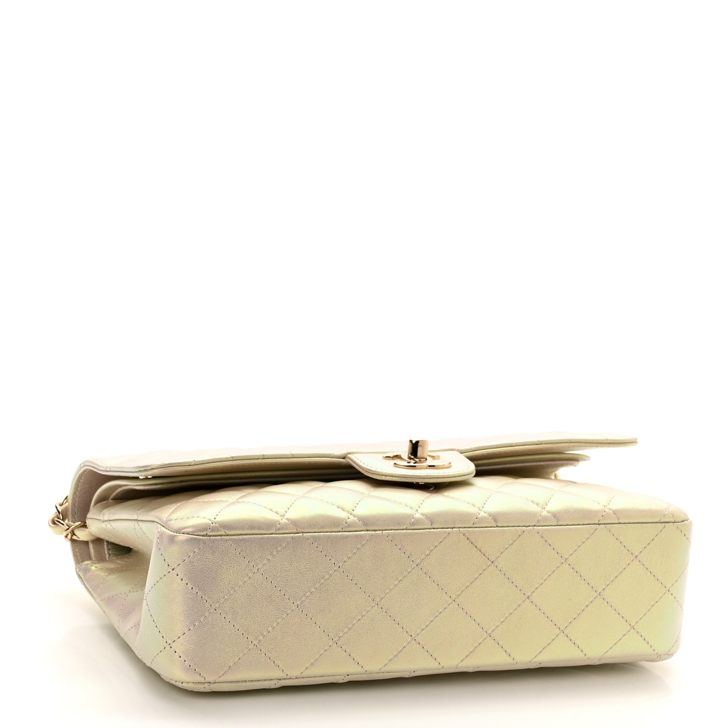 Iridescent Lambskin Quilted Medium Double Flap Ivory