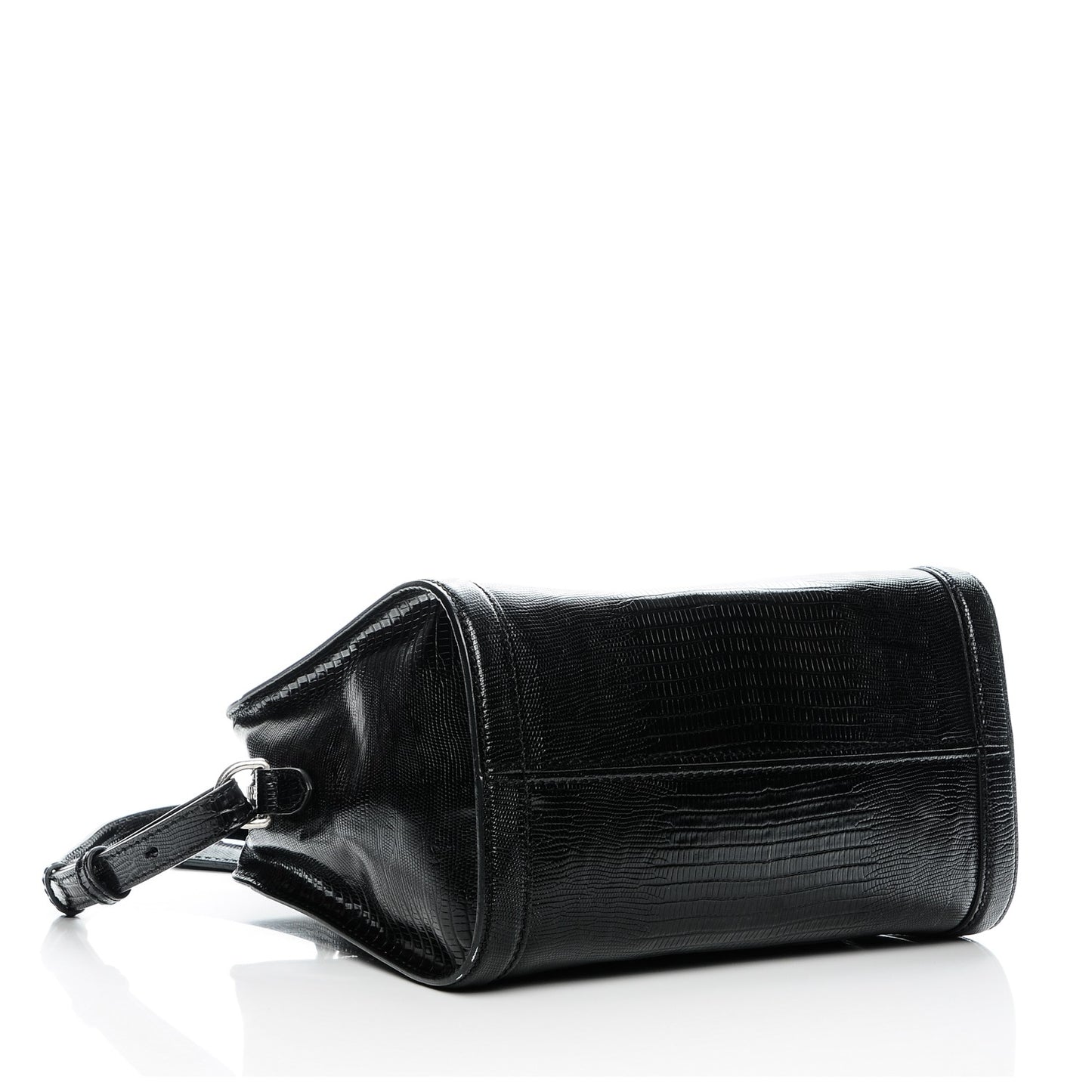 Calfskin Lizard Embossed Small Skull Padlock Zip Around Tote Black