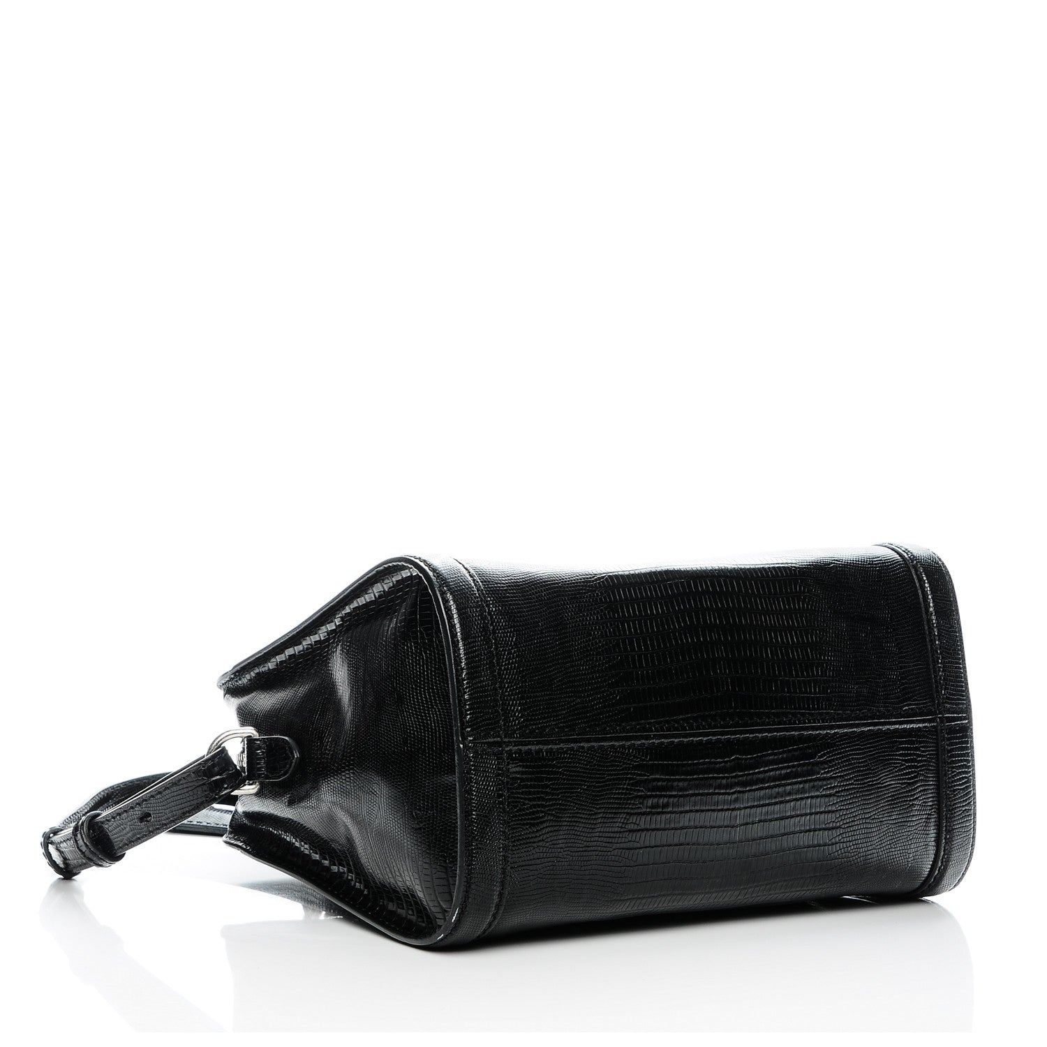 Alexander McQueen Calfskin Lizard Embossed Small Skull Padlock Zip Around Tote Black 4 of 7