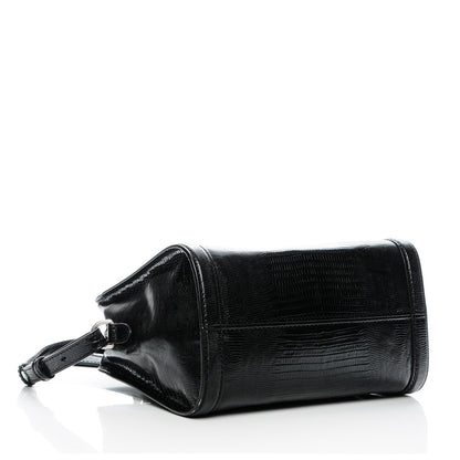 Alexander McQueen Calfskin Lizard Embossed Small Skull Padlock Zip Around Tote Black 4 of 7