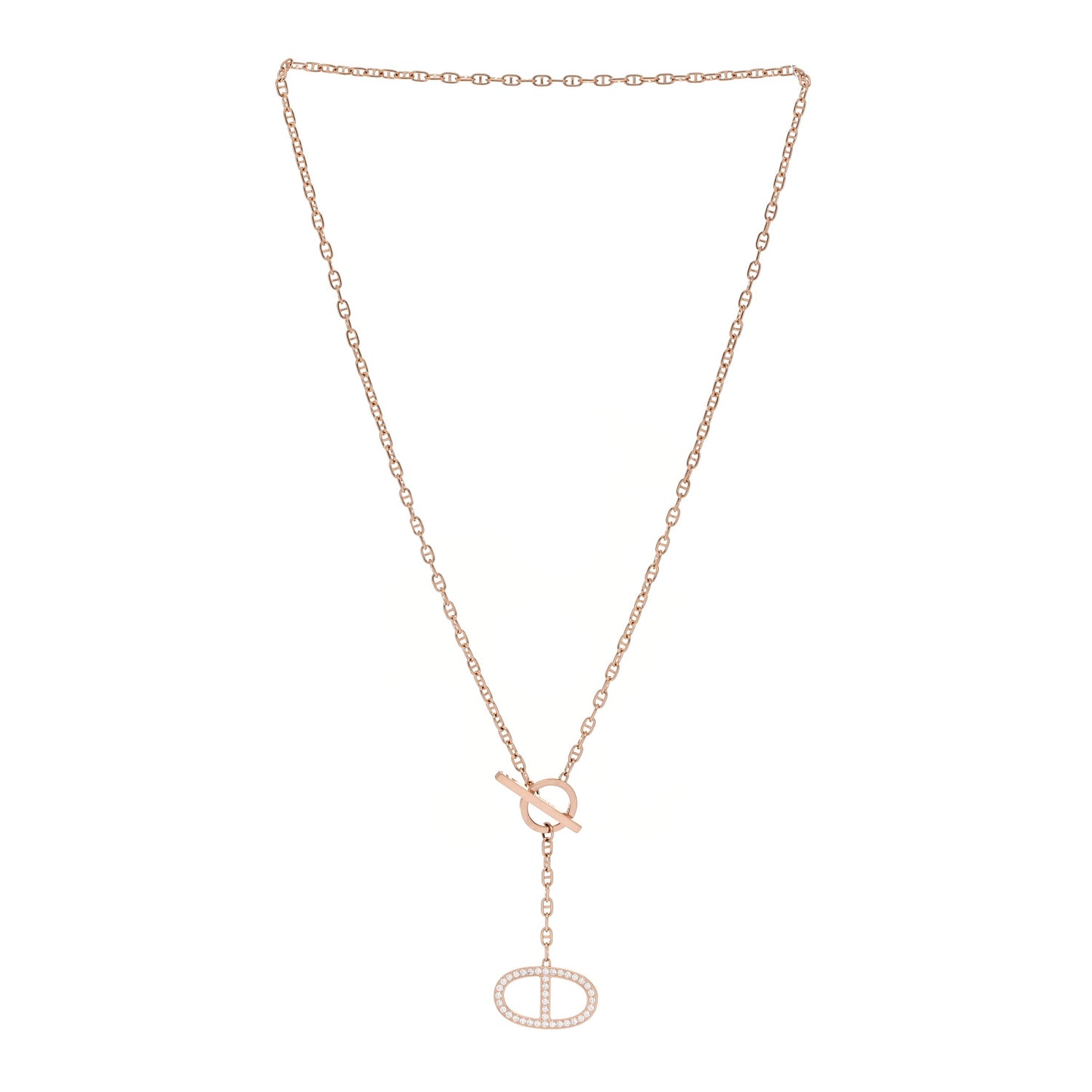18K Rose Gold Diamond GM Chaine D'Ancre Contour Pendant Necklace SH
