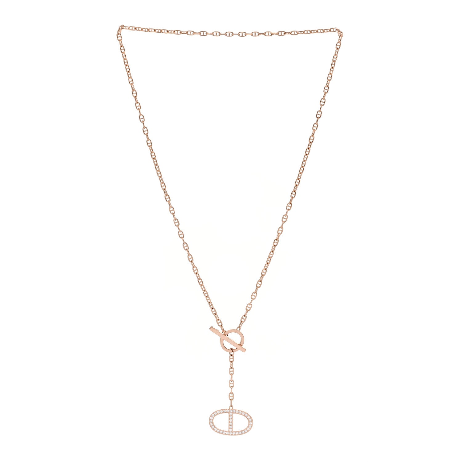 Hermes 18K Rose Gold Diamond GM Chaine D'Ancre Contour Pendant Necklace SH 3 of 5