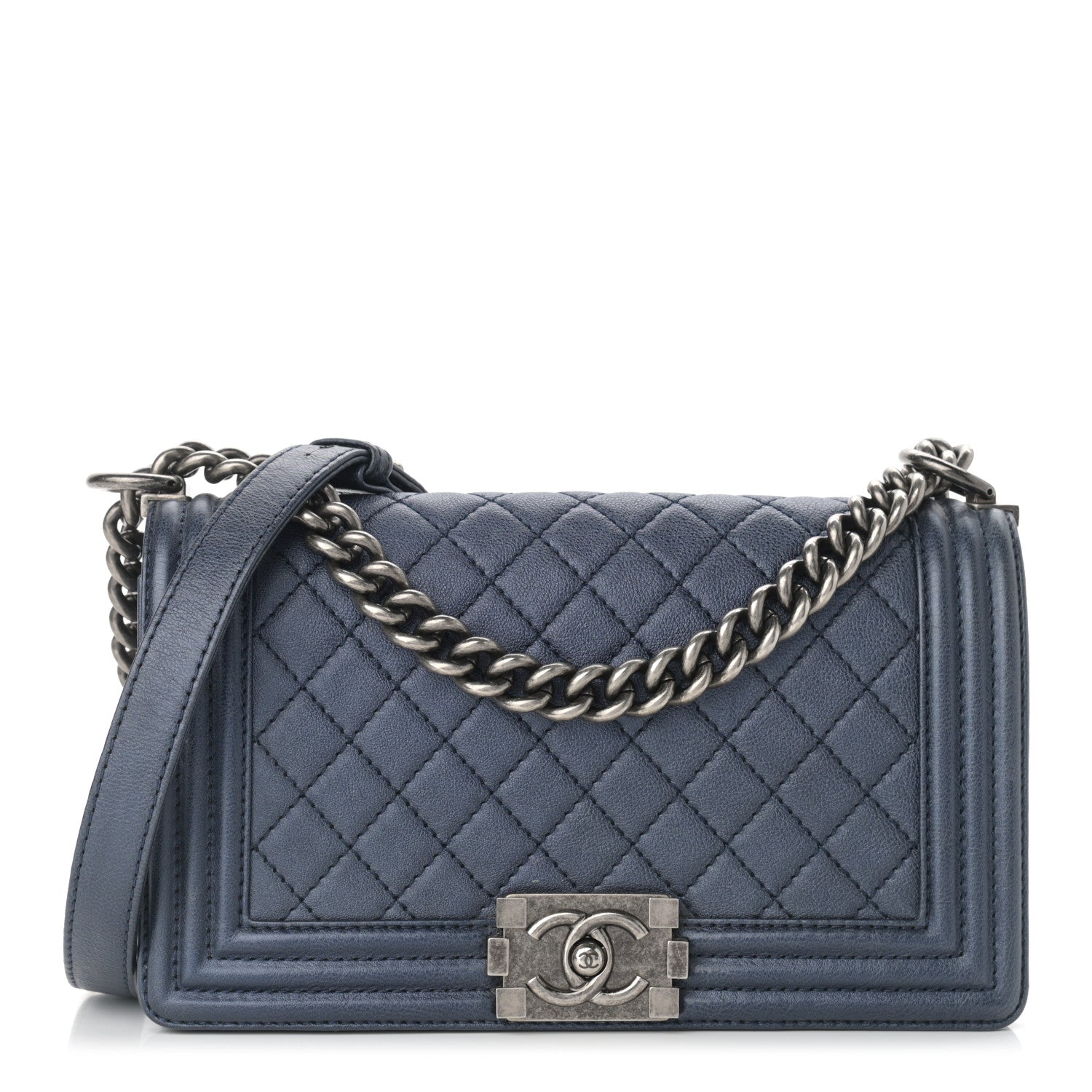 Chanel Calfskin Quilted Medium Boy Flap Blue 1 of 9