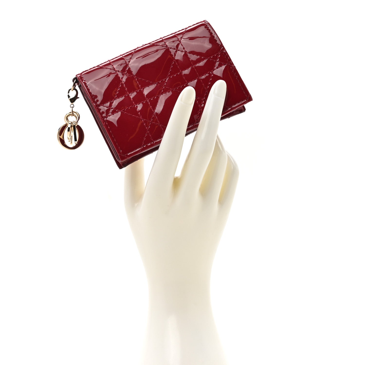 Christian Dior Patent Cannage Small Lady Dior Flap Card Holder Scarlet 2 of 12