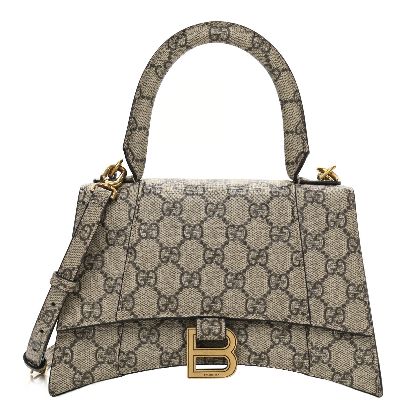 X GUCCI GG Supreme Monogram Small Hourglass Top Handle Bag Beige Ebony