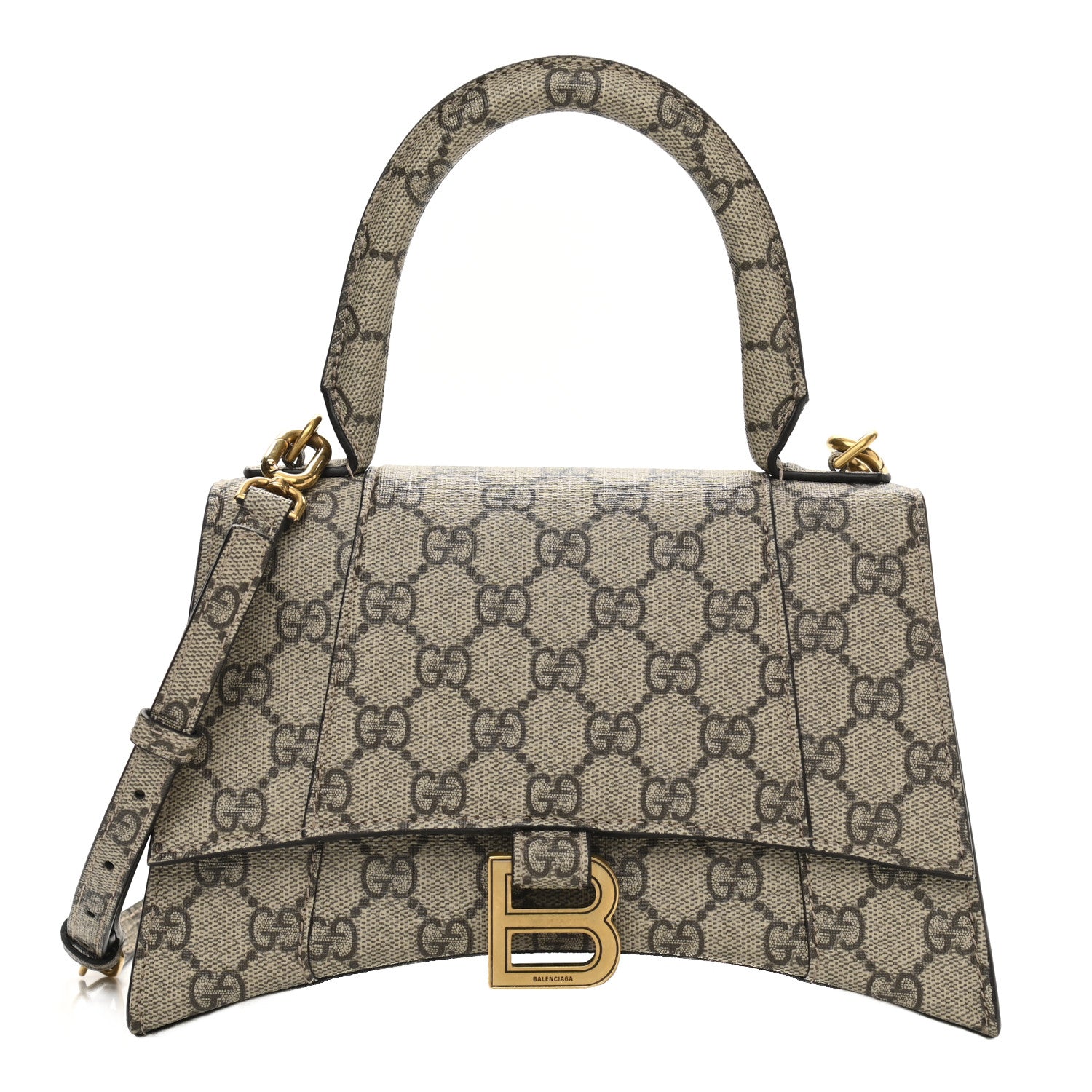Balenciaga X GUCCI GG Supreme Monogram Small Hourglass Top Handle Bag Beige Ebony 1 of 12