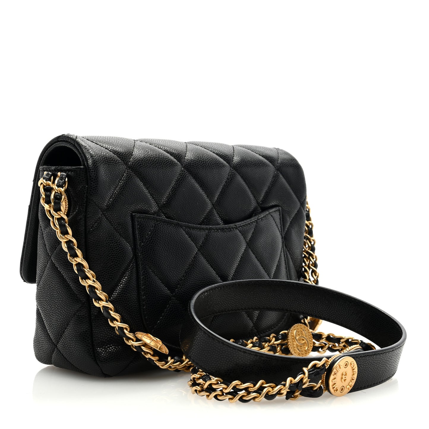 Caviar Quilted Small Twist Your Buttons Flap Black
