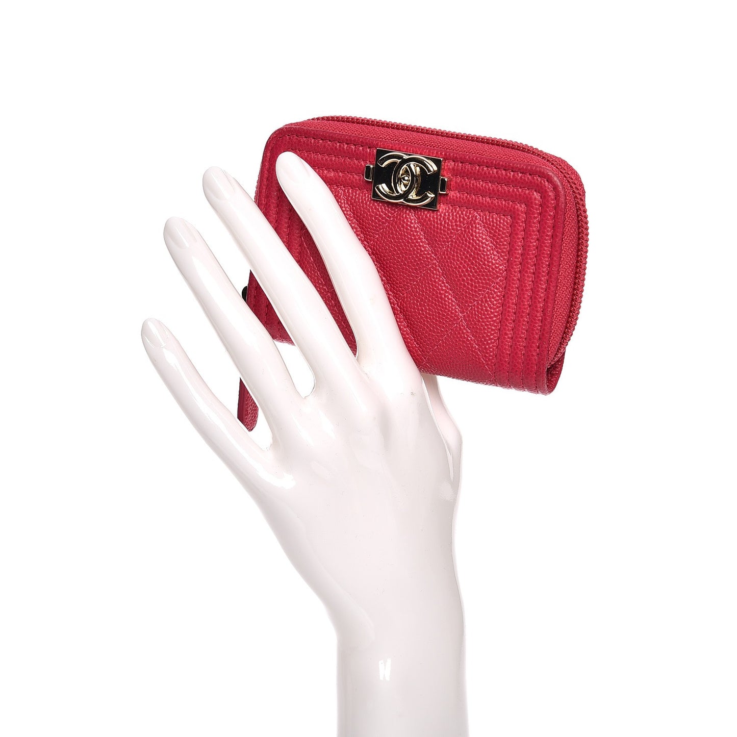 Caviar Quilted Boy Zip Around Coin Purse Wallet Fuchsia