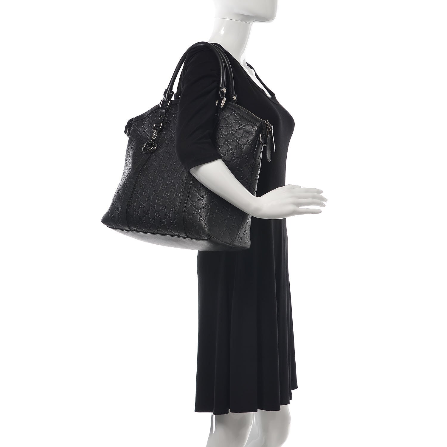 Gucci Guccissima Large GG Charm Convertible Dome Satchel Black 2 of 12