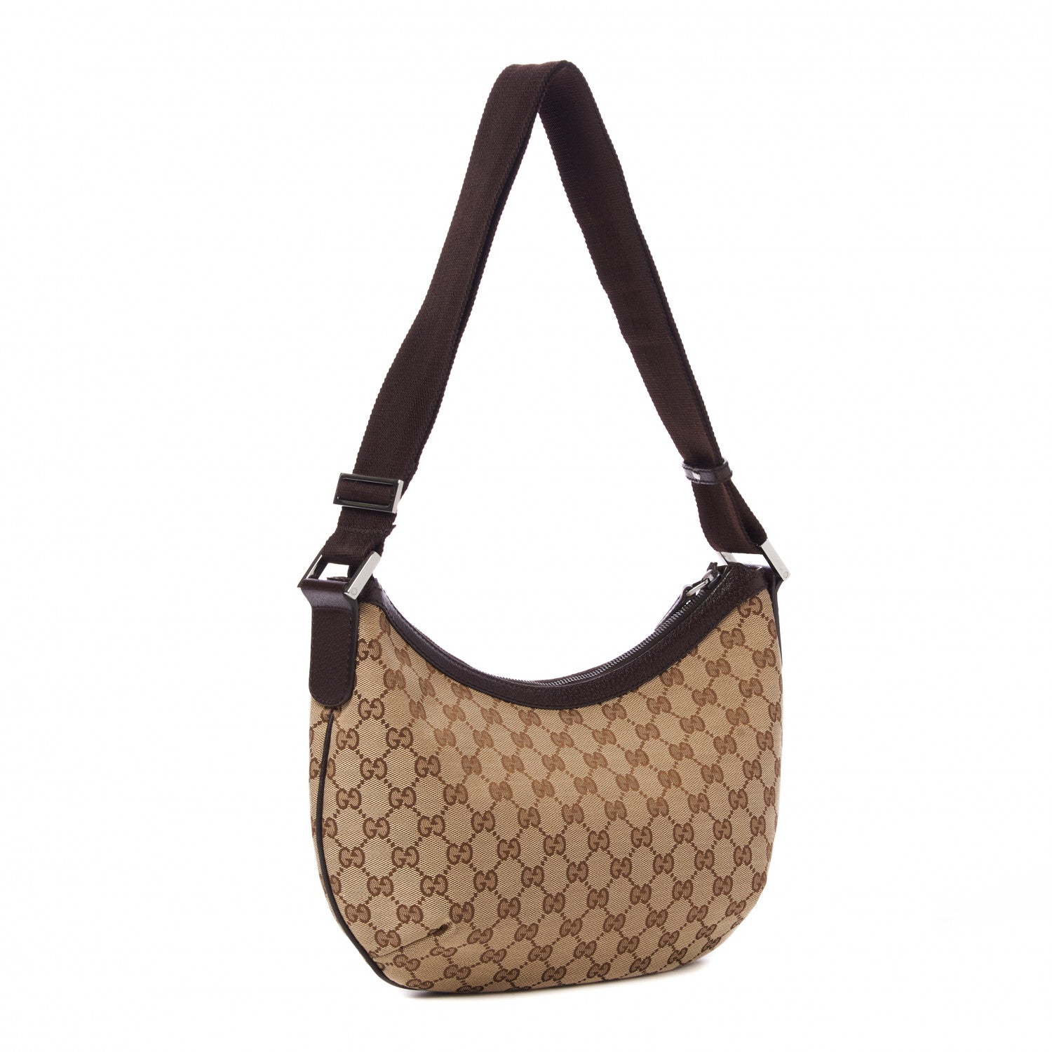 Gucci Monogram Medium Half Moon Hobo Dark Brown 2 of 8