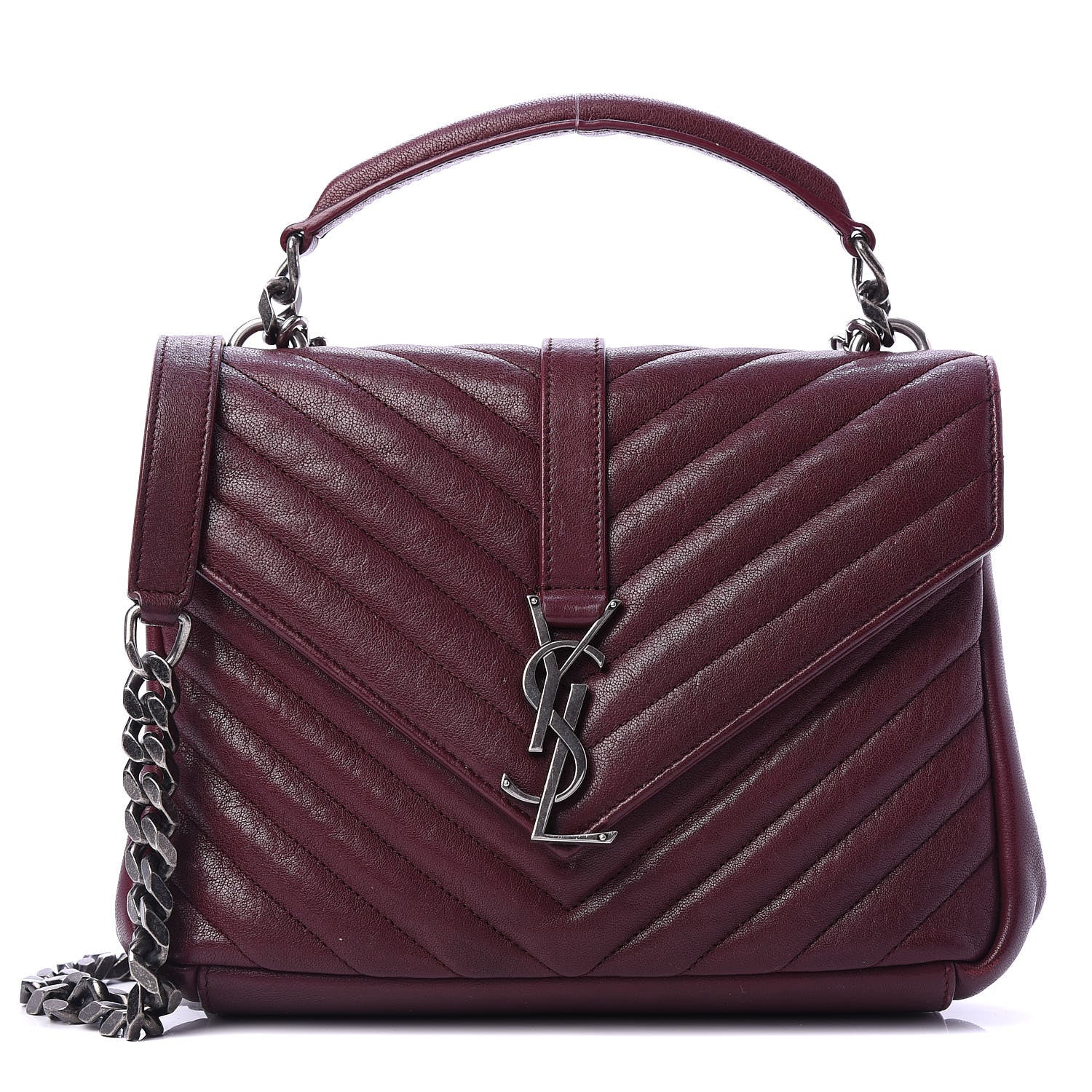 Saint Laurent Sheepskin Matelasse Chevron Monogram Medium College Bag Amaranto 1 of 12