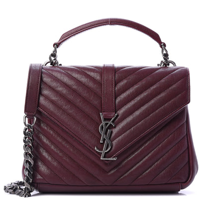 Saint Laurent Sheepskin Matelasse Chevron Monogram Medium College Bag Amaranto 1 of 12