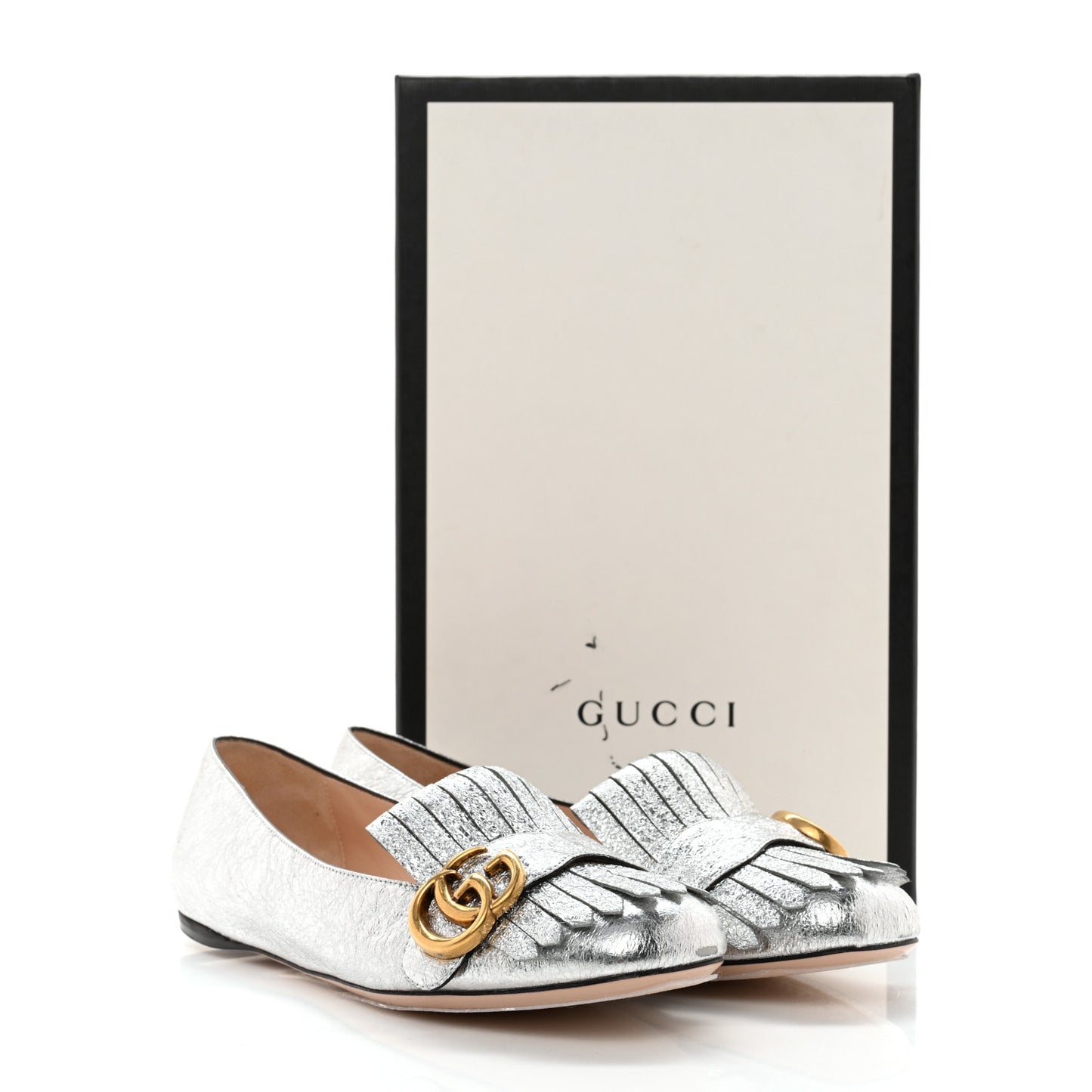 Galassia GG Marmont Fringe Flats 37.5 Argento