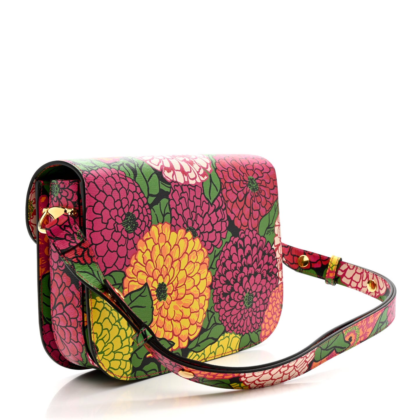 X KEN SCOTT New Shangai Calfskin Pomponica Print Horsebit 1955 Shoulder Bag Multicolor Fuxia Pompon