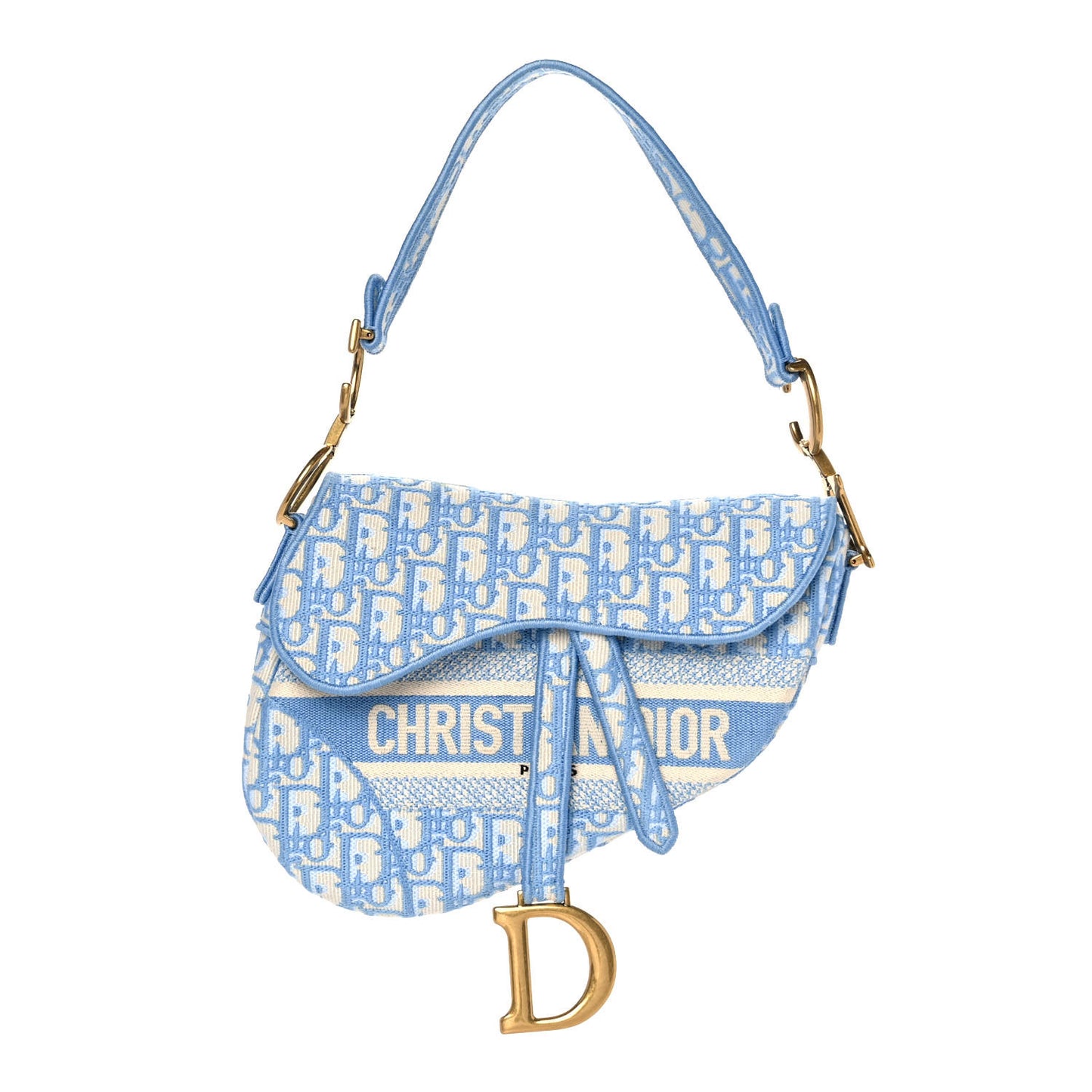 Oblique Embroidered Saddle Bag Cornflower Blue