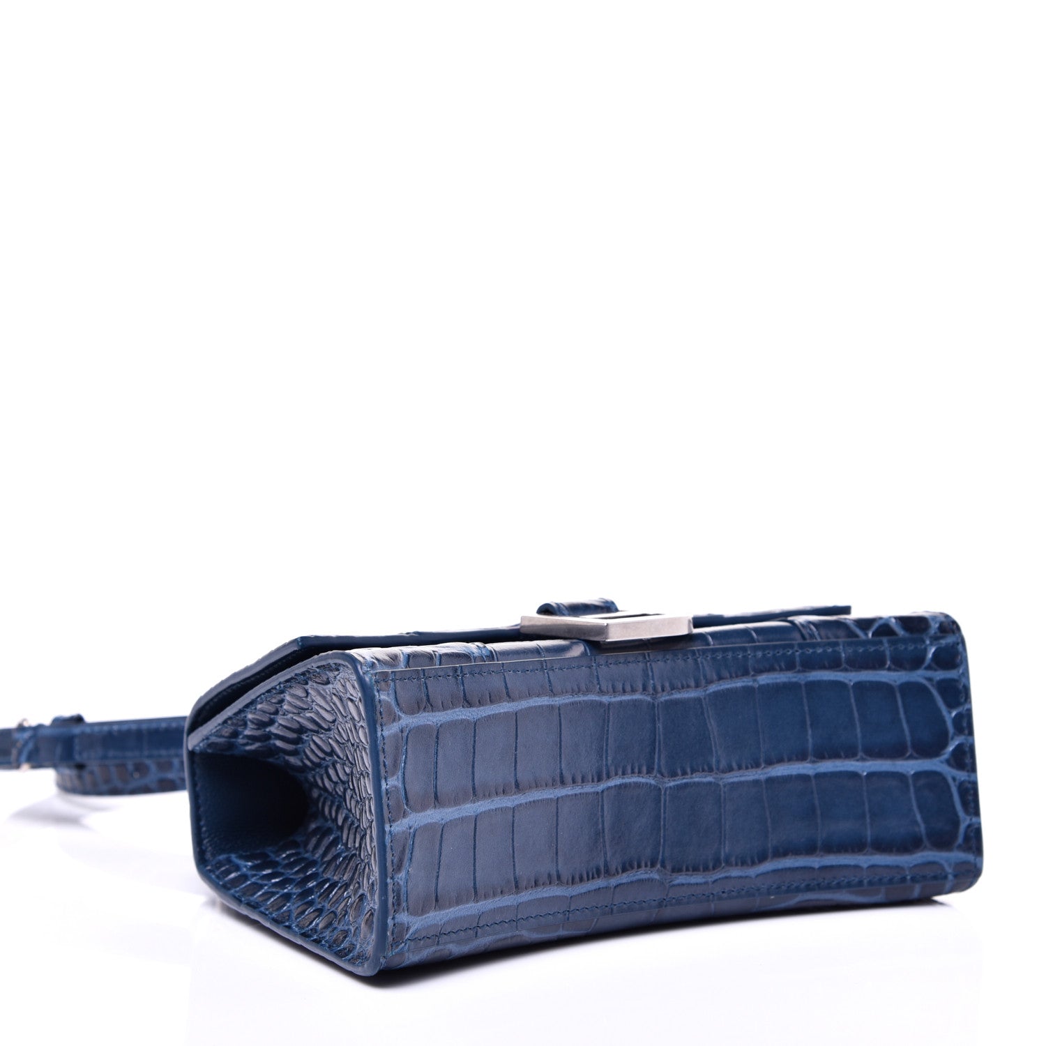 Balenciaga Shiny Calfskin Crocodile Embossed Hourglass Top Handle Bag XS Denim Blue 4 of 11