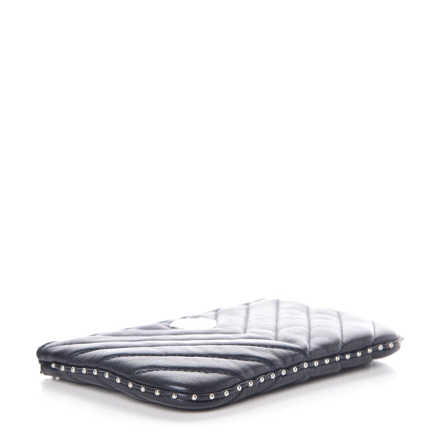Chanel Lambskin Chevron Quilted Studded Small Cosmetic Case Dark Navy 4 of 8