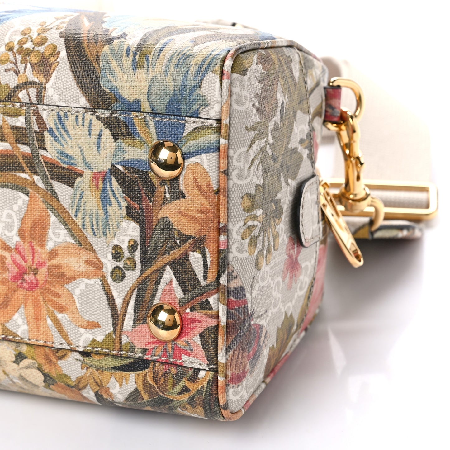 GG Supreme Monogram Water Flora Web Medium Ophidia Top Handle Bowler Bag Beige White Multicolor