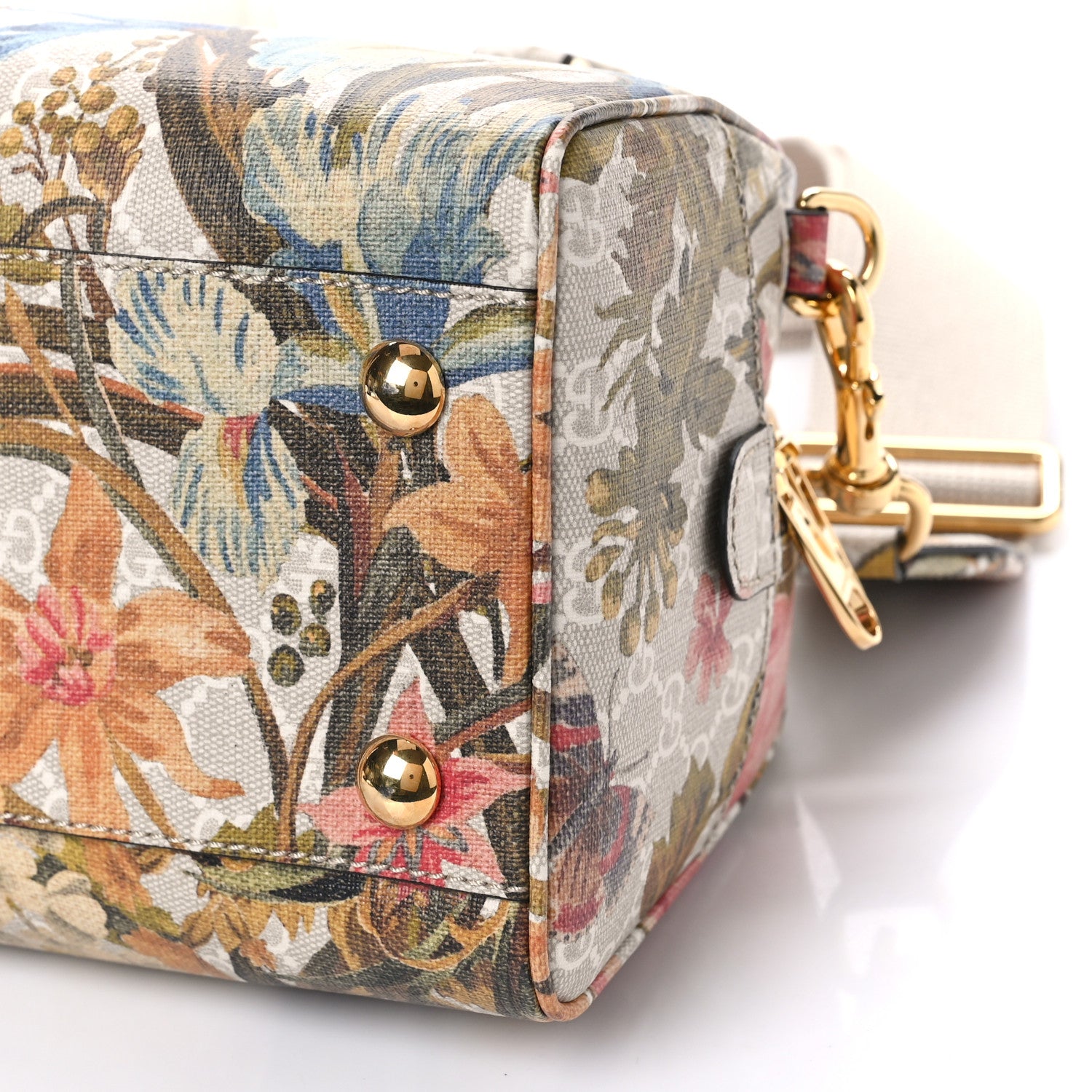 Gucci GG Supreme Monogram Water Flora Web Medium Ophidia Top Handle Bowler Bag Beige White Multicolor 8 of 8