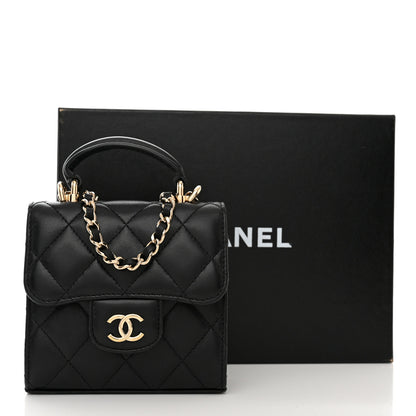 Chanel Lambskin Quilted Top Handle Flap Clutch With Chain Black 11 of 11