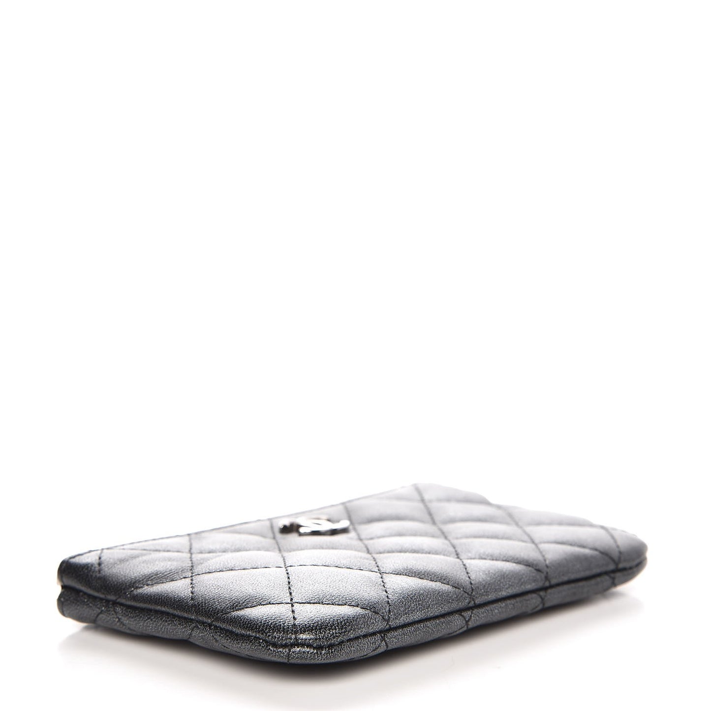 Metallic Goatskin Quilted Small Cosmetic Case Dark Grey