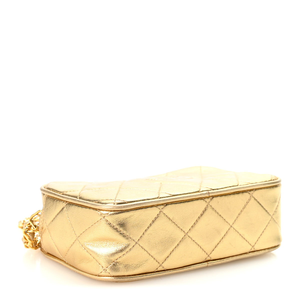 Metallic Lambskin Quilted Camera Case Gold