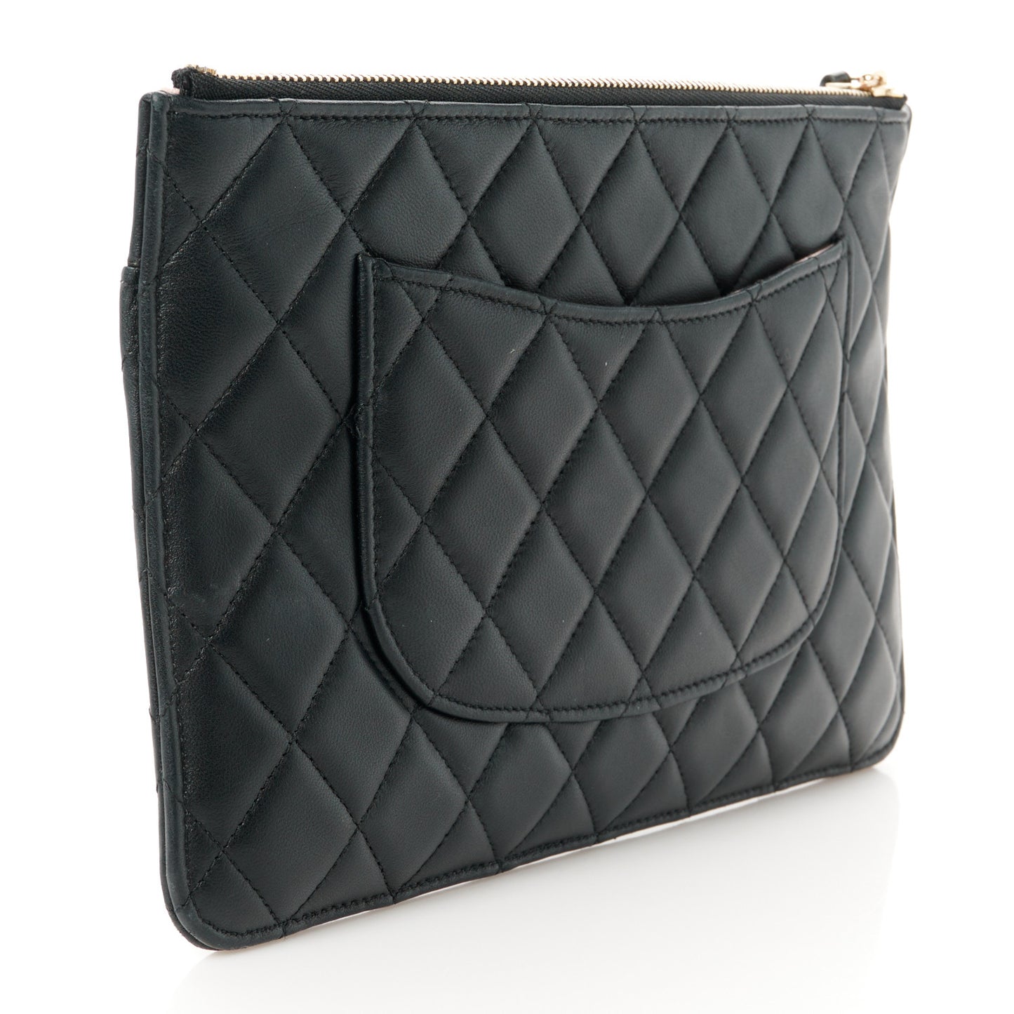 Lambskin Quilted Coco Mark Clutch Black Light Pink